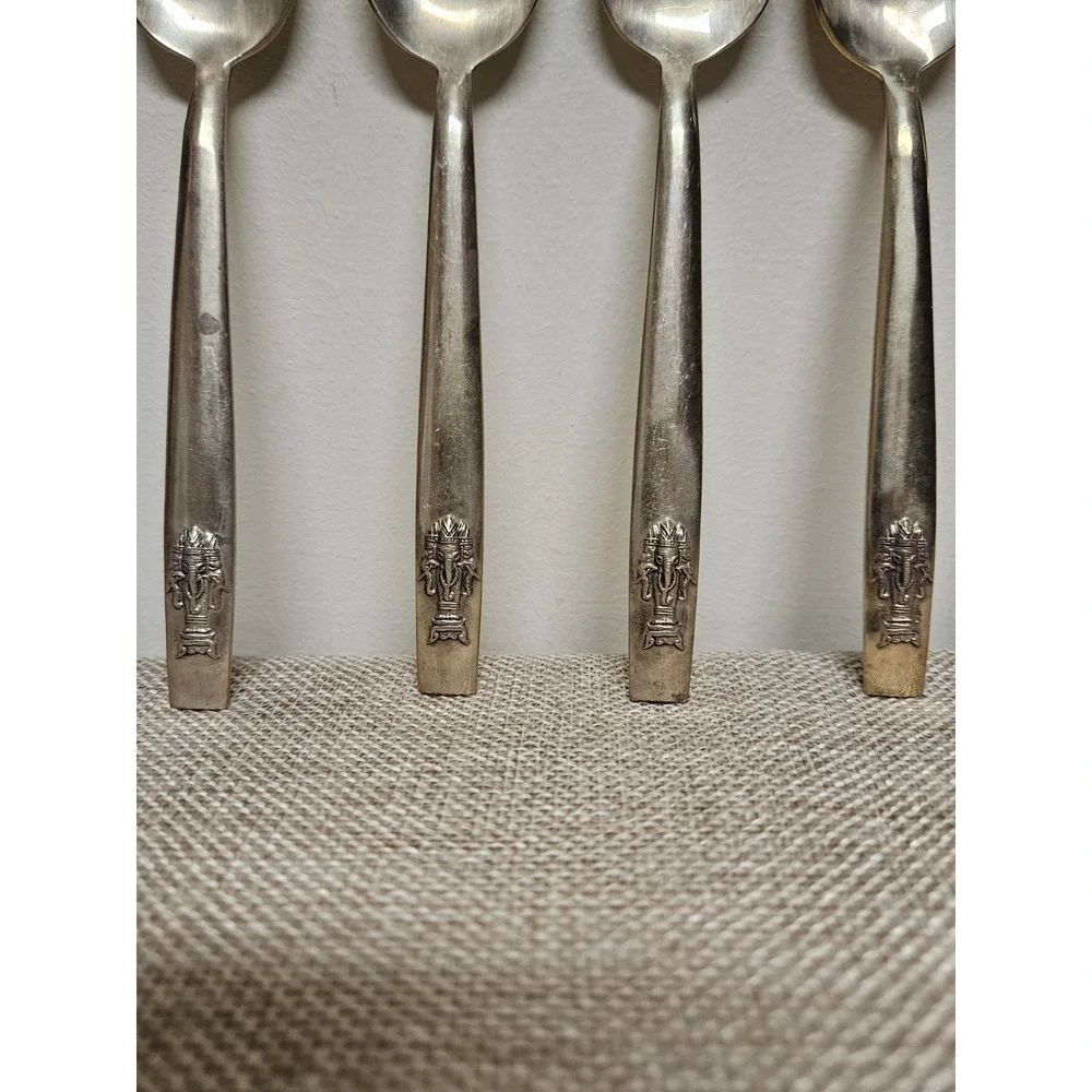 Nickel Bronze Thai Flatware Spoon Set - Lot Of 7